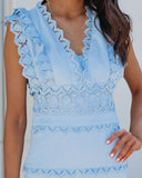 Sacha Cotton Linen Crochet Tiered Midi Dress - Blue Ins Street