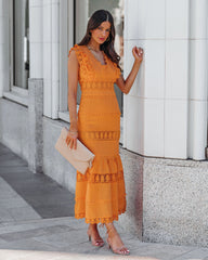 Sacha Cotton Linen Crochet Tiered Midi Dress - Tangerine Ins Street