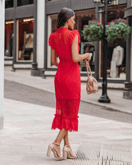 Saige Sheer Lace Midi Dress - Red Ins Street