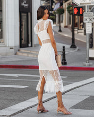 Saige Sheer Lace Midi Dress - White Ins Street