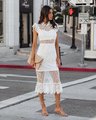 Saige Sheer Lace Midi Dress - White Ins Street