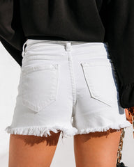 Santa Cruz High Rise Distressed Denim Shorts - White KANC-001