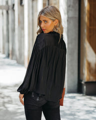 Sarah Satin Button Down Blouse - Black AAKA-001