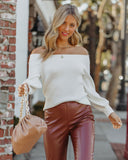 Sasha Off The Shoulder Balloon Sleeve Sweater - Off White DRES-001