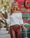 Sasha Off The Shoulder Balloon Sleeve Sweater - Off White DRES-001