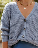 Seana Pocketed Button Front Knit Cardigan - Dusty Blue Ins Street