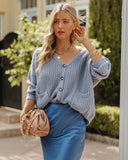 Seana Pocketed Button Front Knit Cardigan - Dusty Blue Ins Street