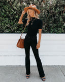 September Mock Neck Ribbed Knit Top - Black Ins Street
