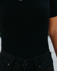 September Mock Neck Ribbed Knit Top - Black Ins Street