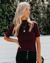 September Mock Neck Ribbed Knit Top - Burgundy Ins Street