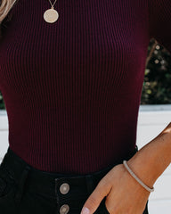 September Mock Neck Ribbed Knit Top - Burgundy Ins Street