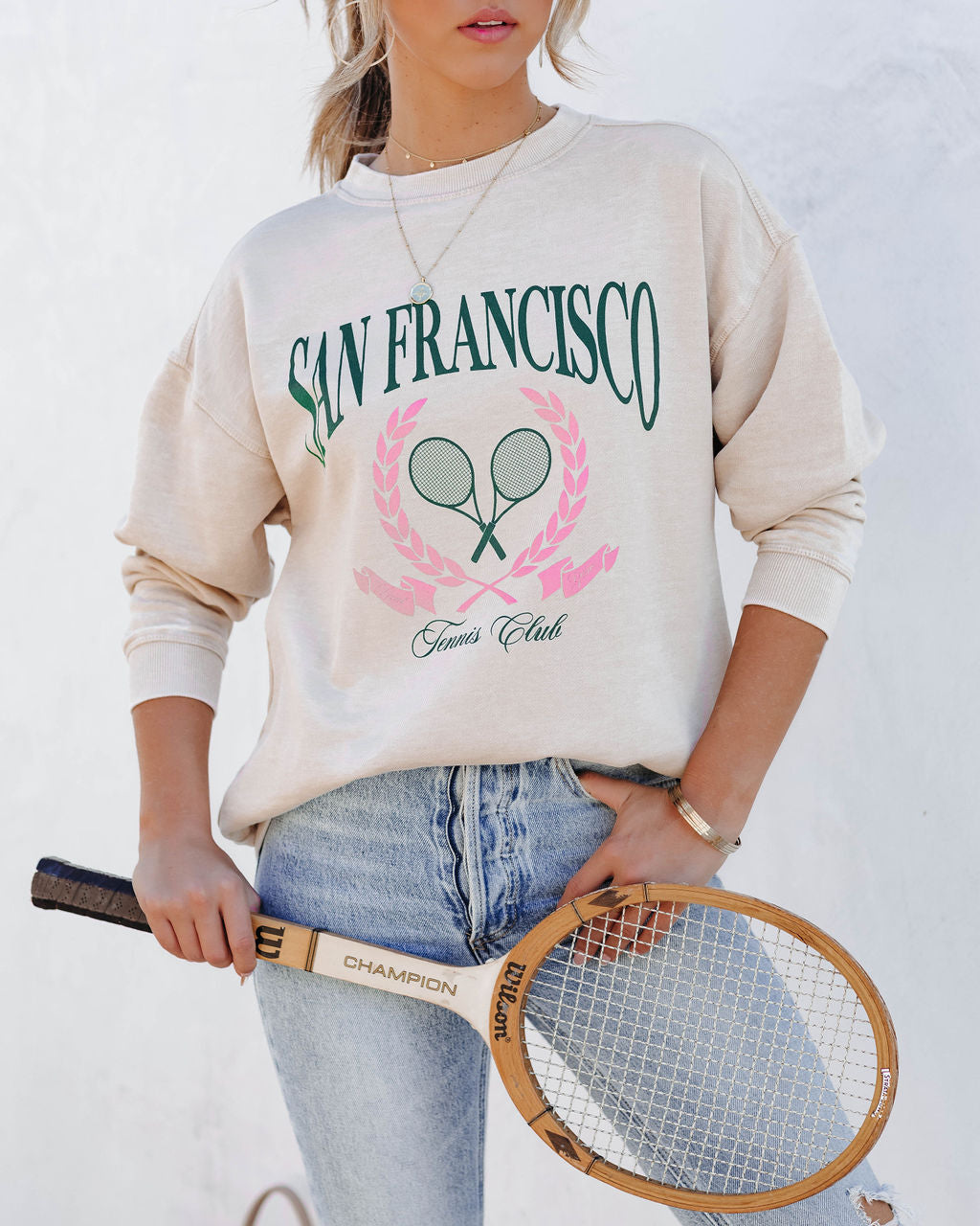 SF Tennis Club Cotton Blend Sweatshirt Ins Street
