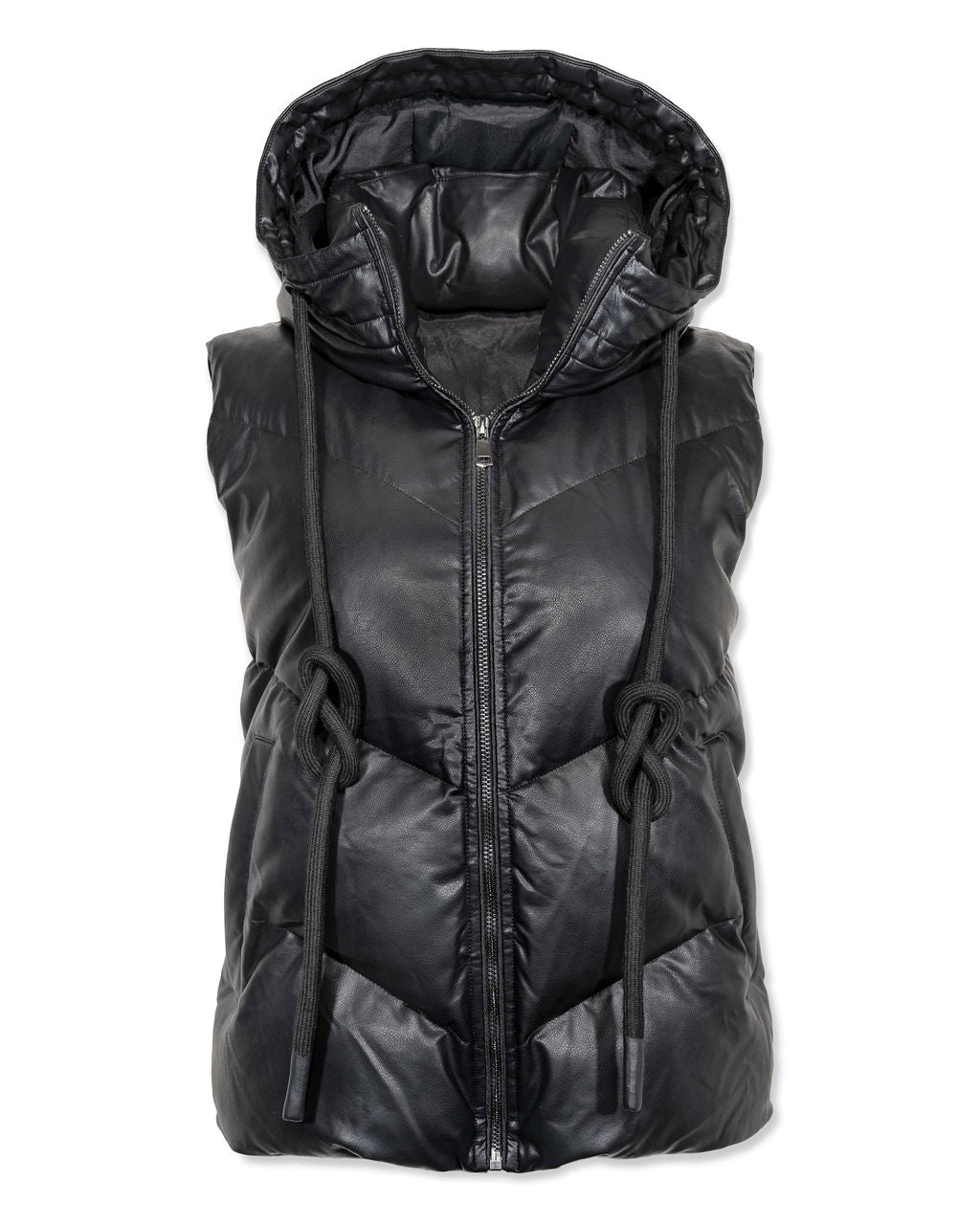 Shelton Pocketed Hooded Faux Leather Puffer Vest Ins Street