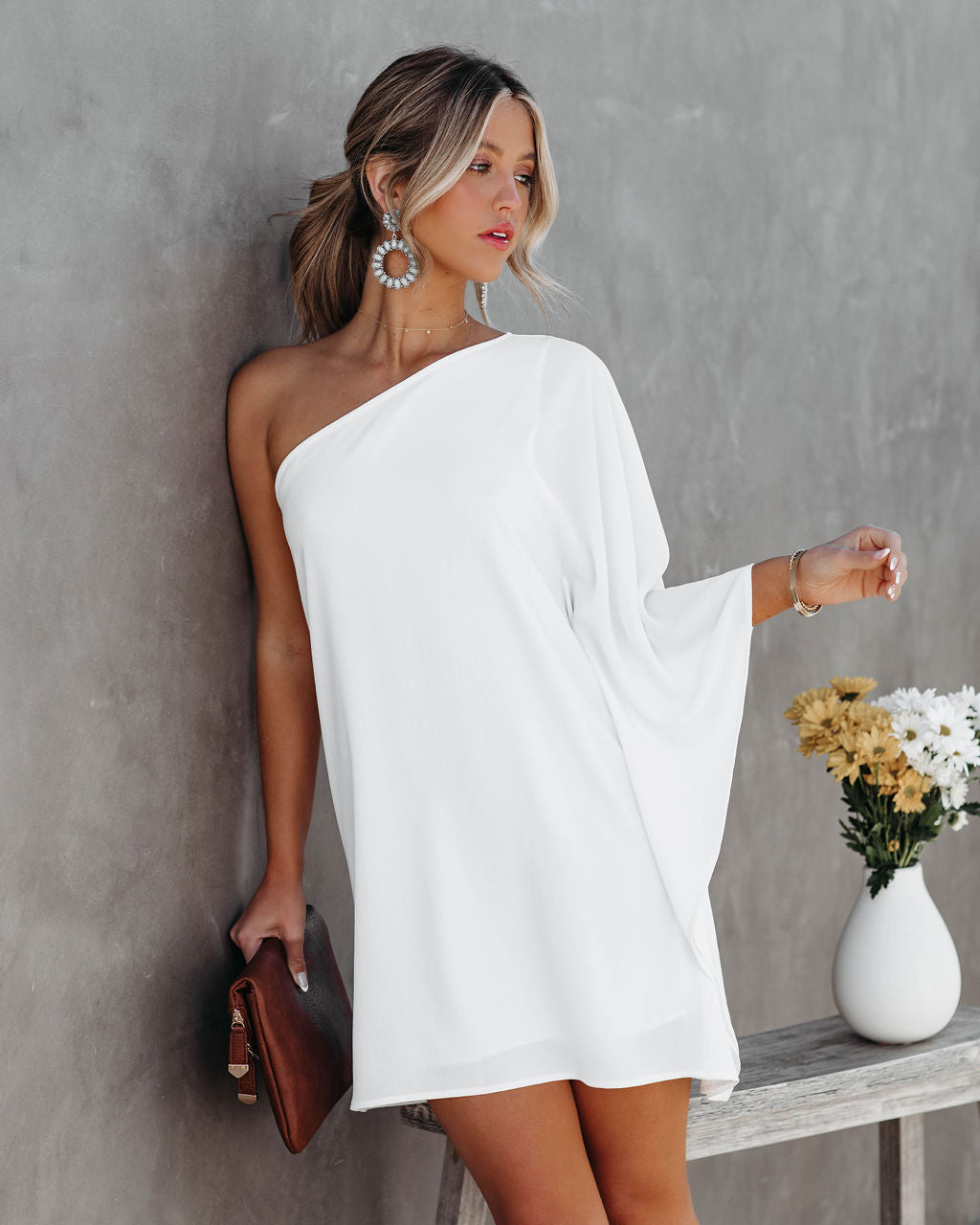 Side To Side One Shoulder Statement Dress - White Ins Street