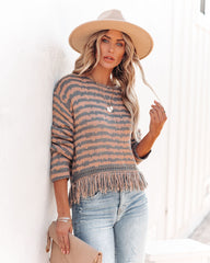 Simple Times Fringe Knit Sweater - Grey Peach Ins Street