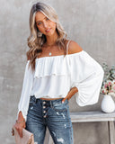Sincere Balloon Sleeve Cold Shoulder Blouse - White Ins Street