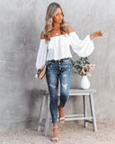 Sincere Balloon Sleeve Cold Shoulder Blouse - White Ins Street