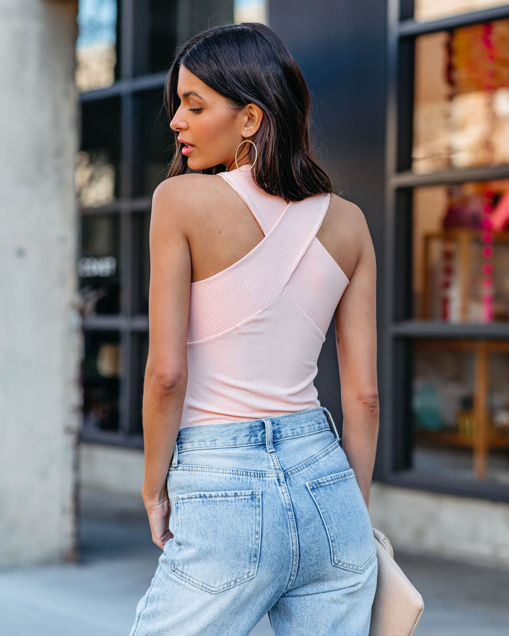 Skye Ribbed Halter Bodysuit - Peach Ins Street