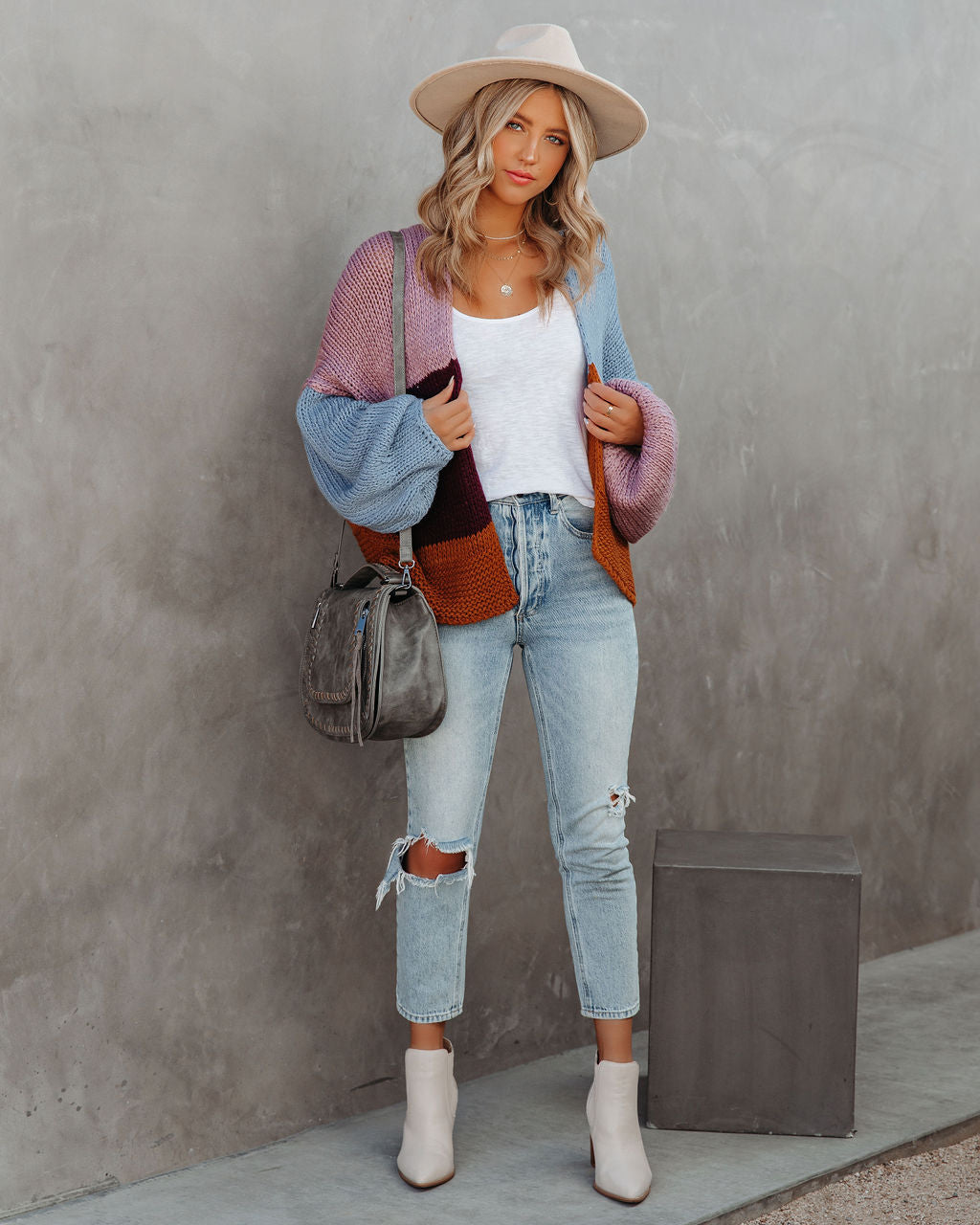 Spiced Pumpkin Colorblock Knit Cardigan - Blue Multi - FINAL SALE Ins Street