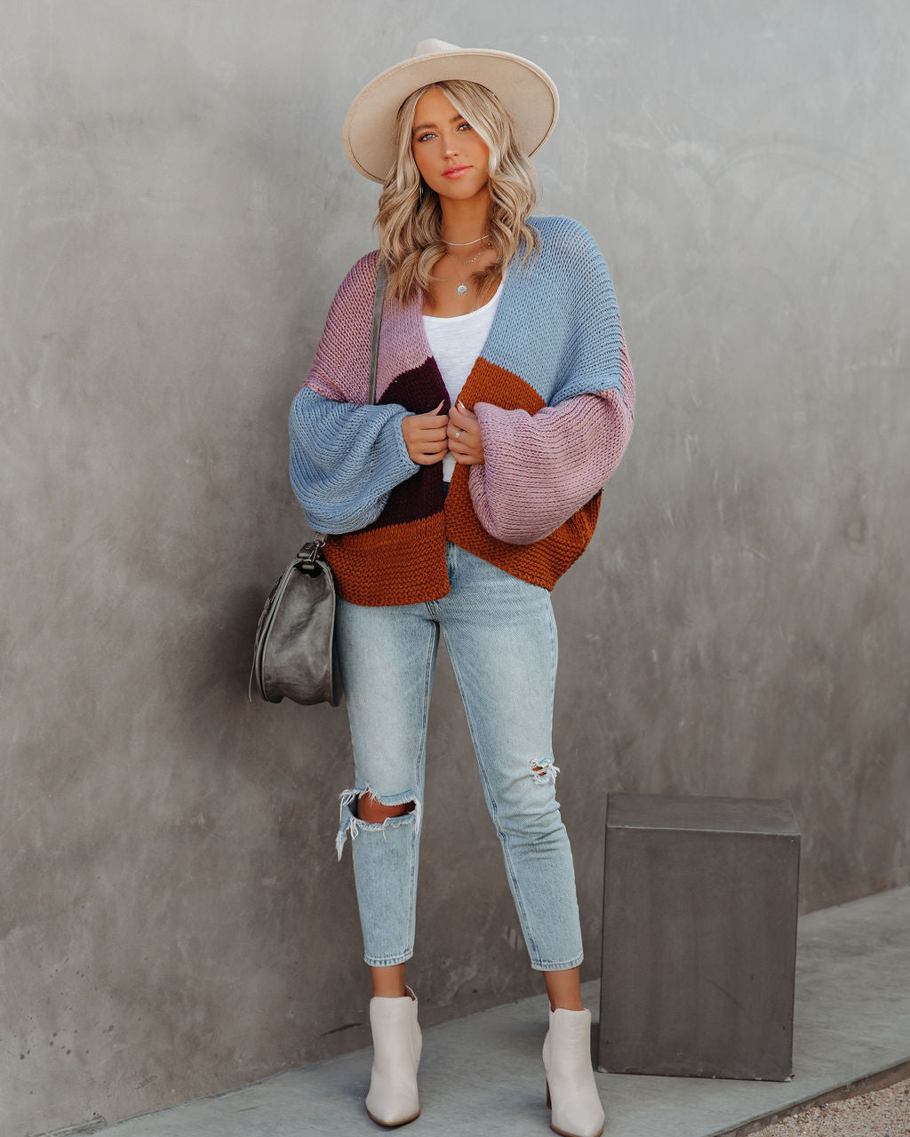 Spiced Pumpkin Colorblock Knit Cardigan - Blue Multi - FINAL SALE Ins Street