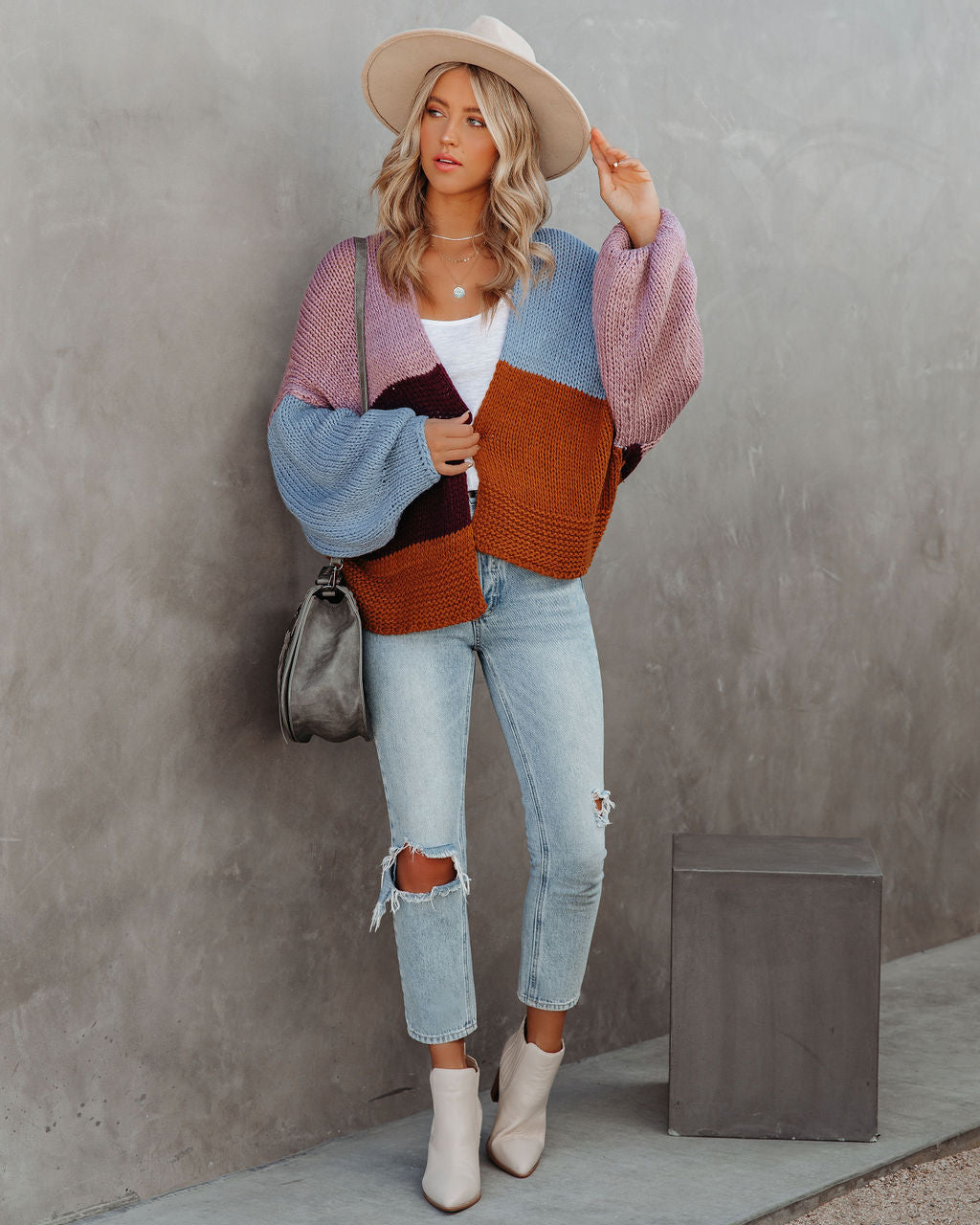 Spiced Pumpkin Colorblock Knit Cardigan - Blue Multi - FINAL SALE Ins Street