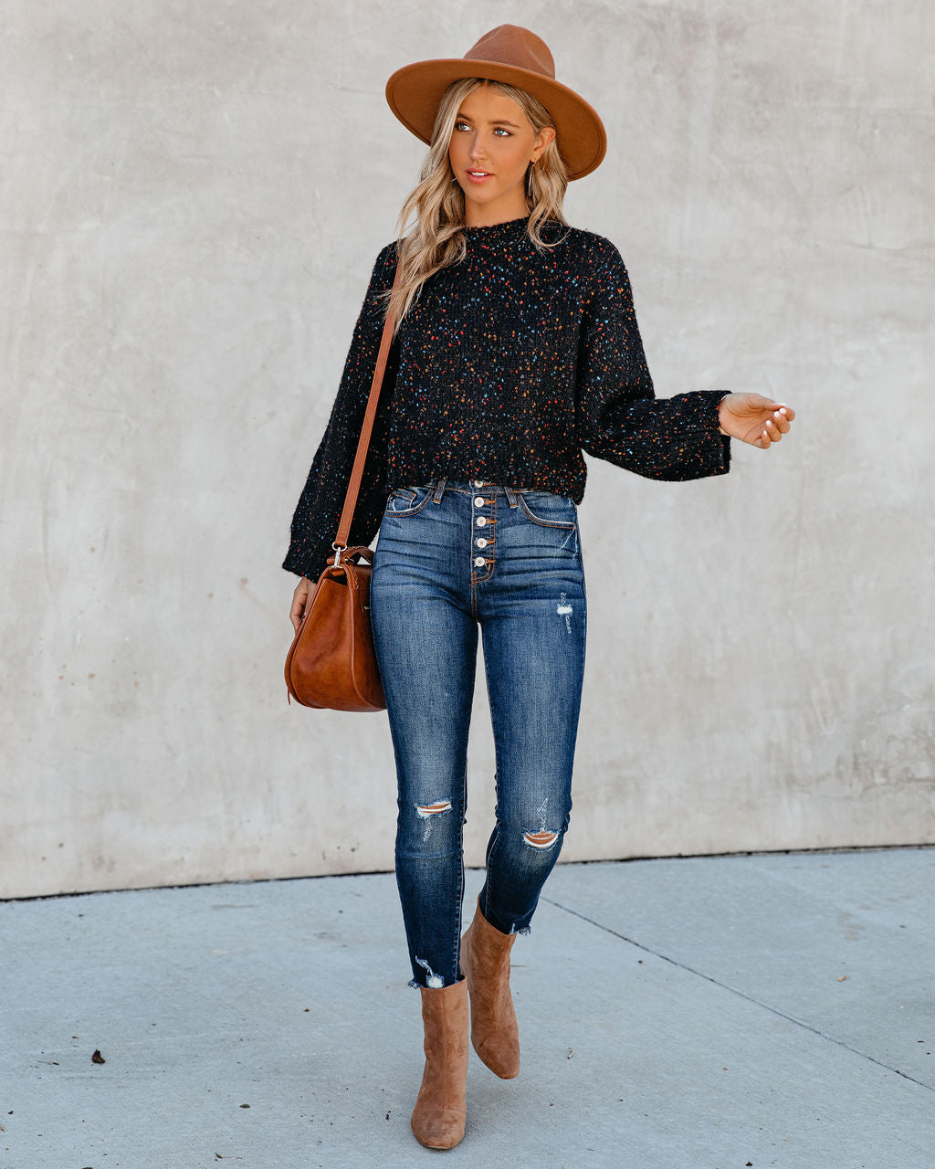 Splash Of Color Speckled Knit Sweater - Black - FINAL SALE Ins Street