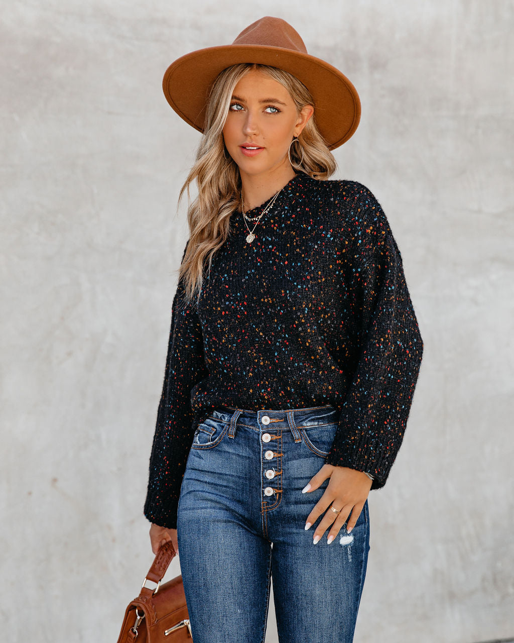 Splash Of Color Speckled Knit Sweater - Black - FINAL SALE Ins Street