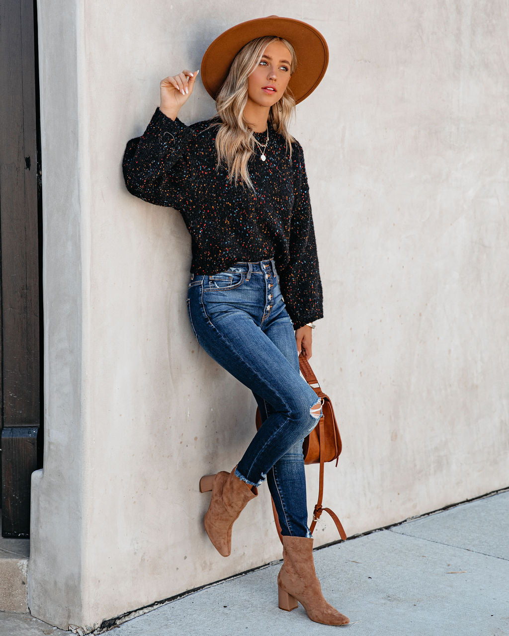 Splash Of Color Speckled Knit Sweater - Black - FINAL SALE Ins Street