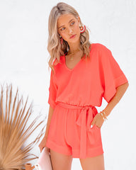 Spring Scene Pocketed Tie Romper - Bright Coral Ins Street