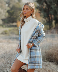 Stan Pocketed Plaid Coat - Light Blue Ins Street