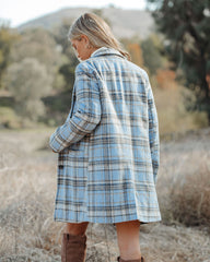 Stan Pocketed Plaid Coat - Light Blue Ins Street