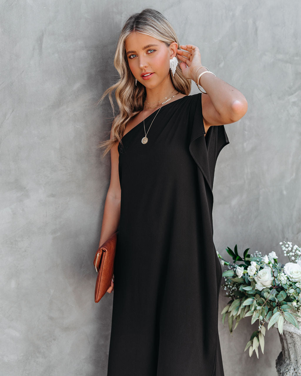 Strike A Pose One Shoulder Statement Maxi Dress - Black Ins Street