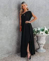 Strike A Pose One Shoulder Statement Maxi Dress - Black Ins Street