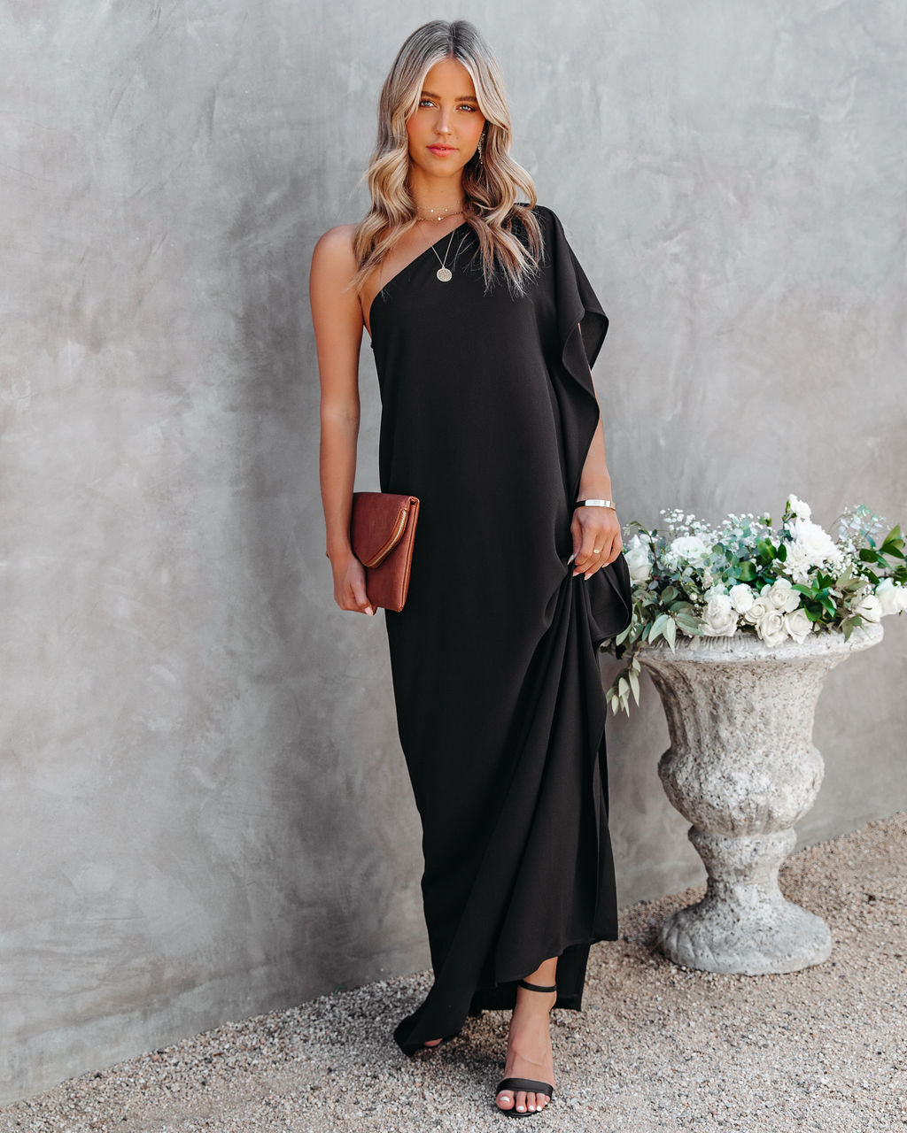 Strike A Pose One Shoulder Statement Maxi Dress - Black Ins Street