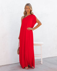 Strike A Pose One Shoulder Statement Maxi Dress - Tomato Red Ins Street