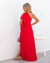 Strike A Pose One Shoulder Statement Maxi Dress - Tomato Red Ins Street