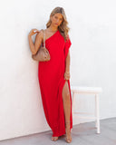 Strike A Pose One Shoulder Statement Maxi Dress - Tomato Red Ins Street