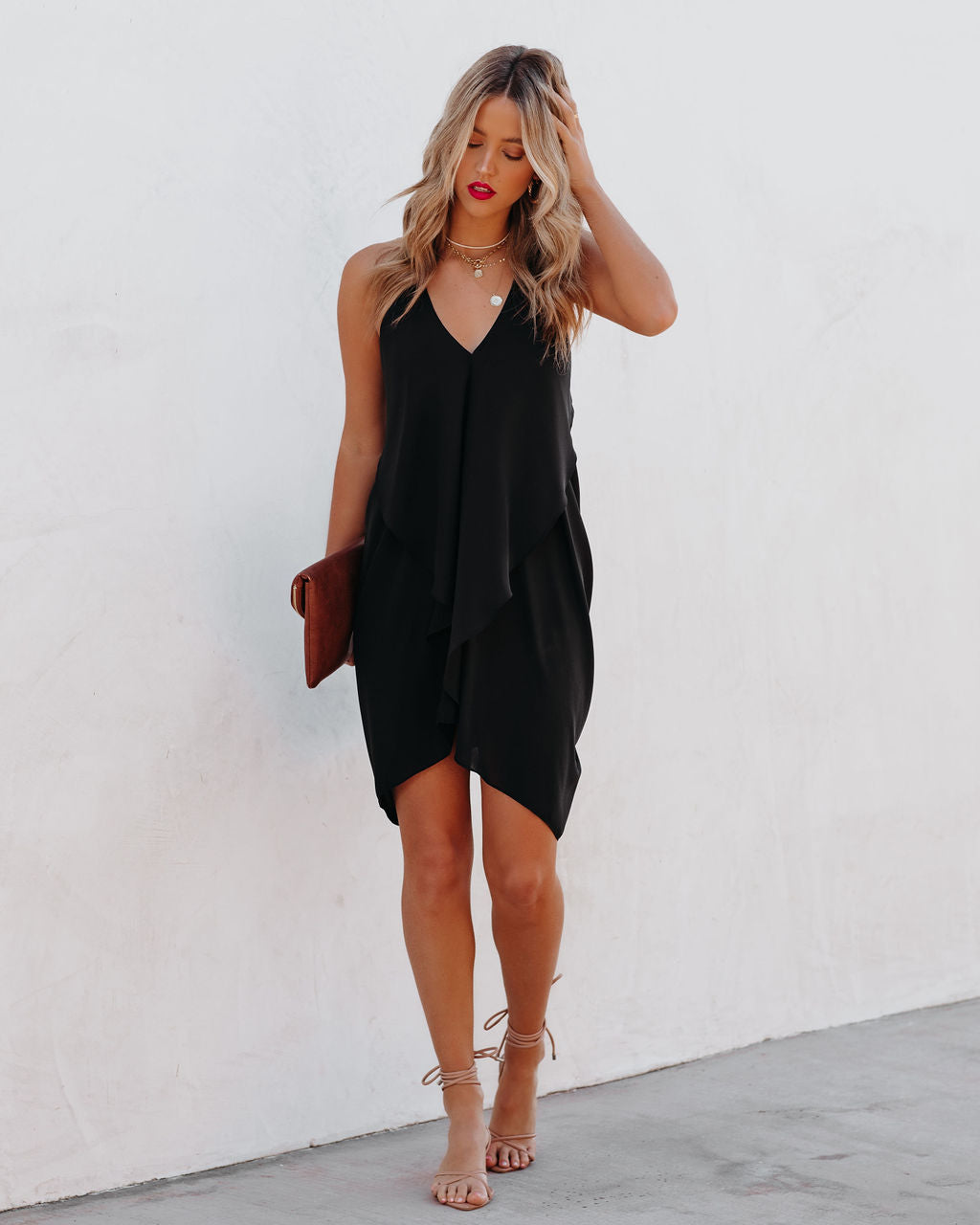 Such A Flirt Halter Ruffle Dress - Black Ins Street