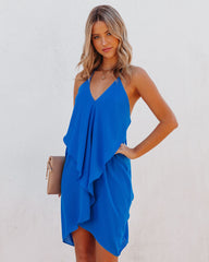 Such A Flirt Halter Ruffle Dress - Royal Blue Ins Street