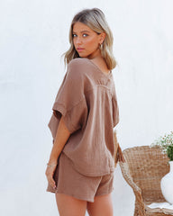 Sumner Cotton Relaxed V-Neck Top - Camel Ins Street