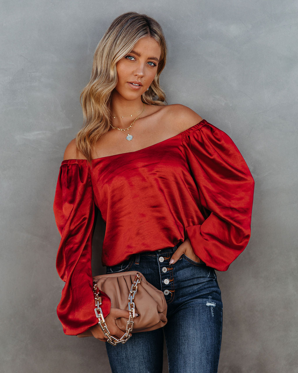 Sweeney Satin Billowed Blouse - Scarlet - FINAL SALE Ins Street