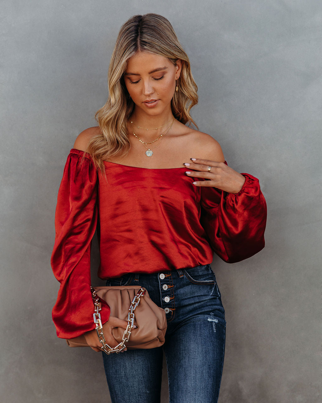 Sweeney Satin Billowed Blouse - Scarlet - FINAL SALE Ins Street