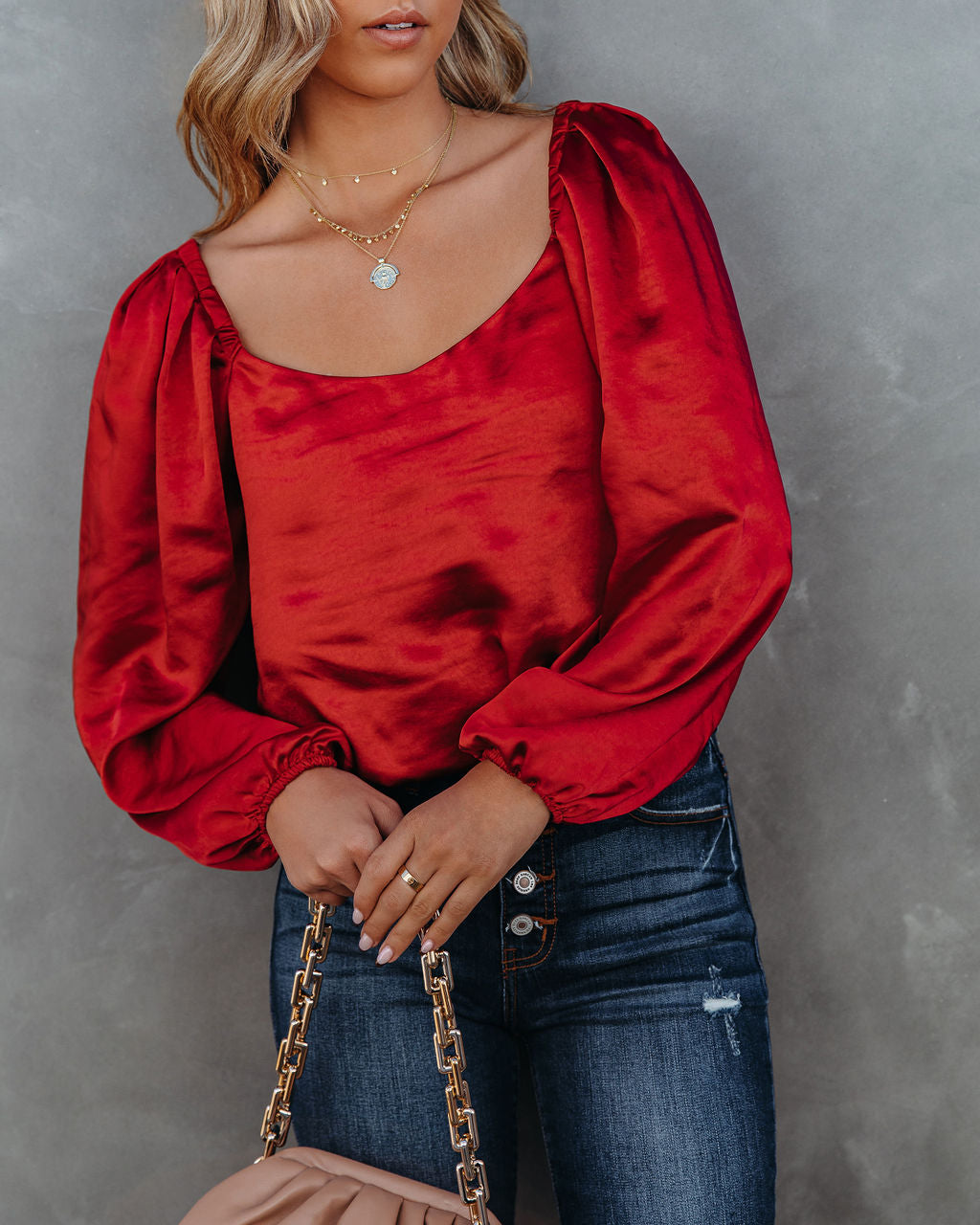 Sweeney Satin Billowed Blouse - Scarlet - FINAL SALE Ins Street