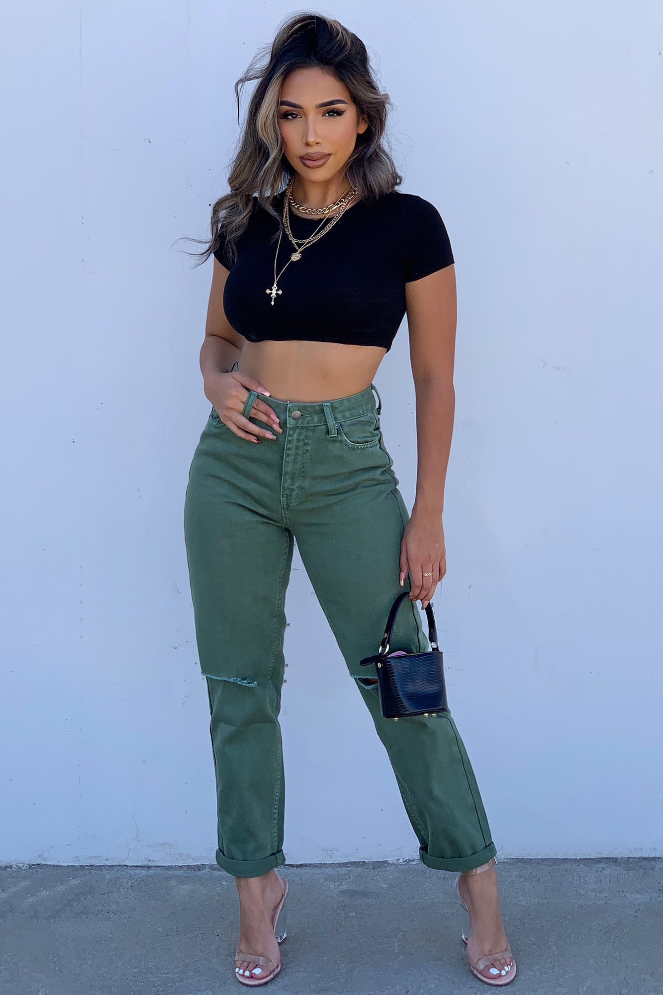 Symbol Of Victory Ripped Mom Jeans - Olive Ins Street