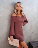 Tammy Off The Shoulder Ribbed Knit Sweater Dress - Cinnamon - FINAL SALE