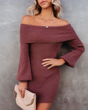 Tammy Off The Shoulder Ribbed Knit Sweater Dress - Cinnamon - FINAL SALE LE L-001