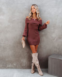 Tammy Off The Shoulder Ribbed Knit Sweater Dress - Cinnamon - FINAL SALE LE L-001