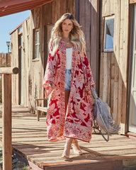 Those Who Wander Floral Duster Kimono - Burgundy Z&L-001