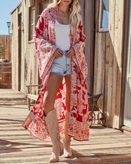 Those Who Wander Floral Duster Kimono - Burgundy Z&L-001