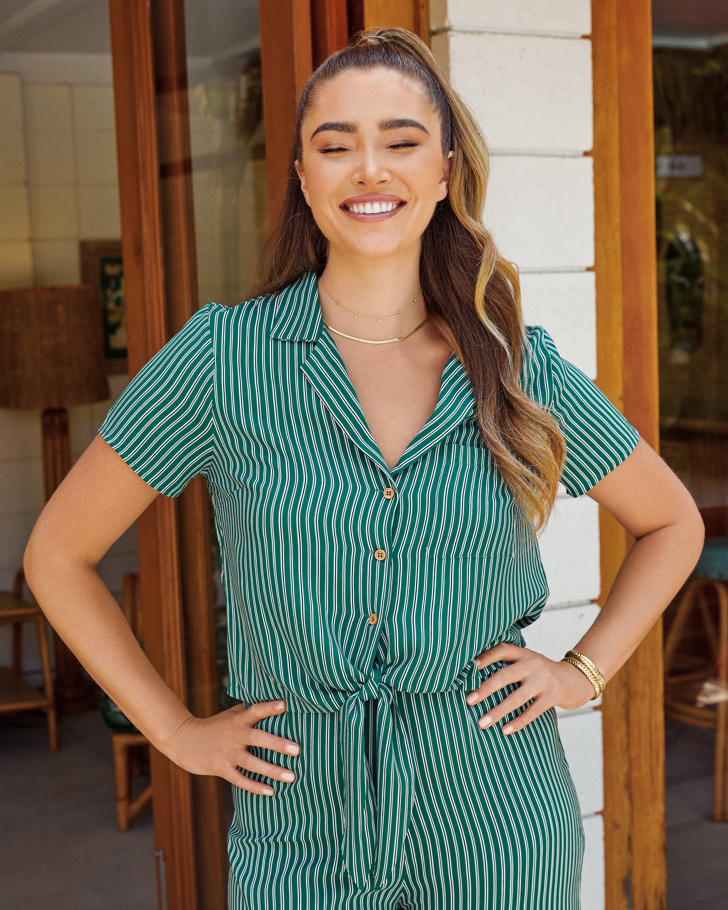 Tonya Striped Button Down Tie Top - FINAL SALE DEE-001